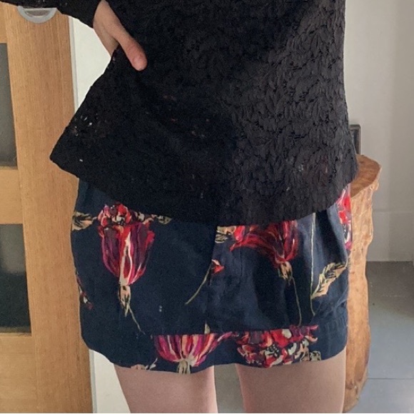 DRIES VAN NOTEN floral silk linen bubble miniskirt, black and pink, size 34 - Picture 13 of 14